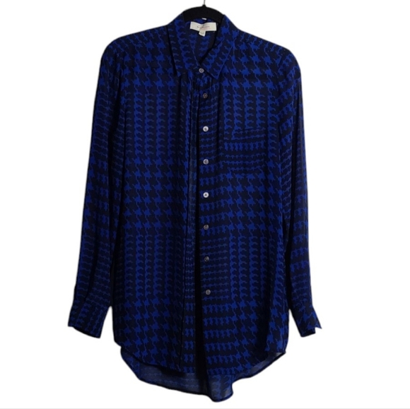 VINCE CAMUTO Houndstooth Print Blue and Black Button Up Size Small - Picture 1 of 13